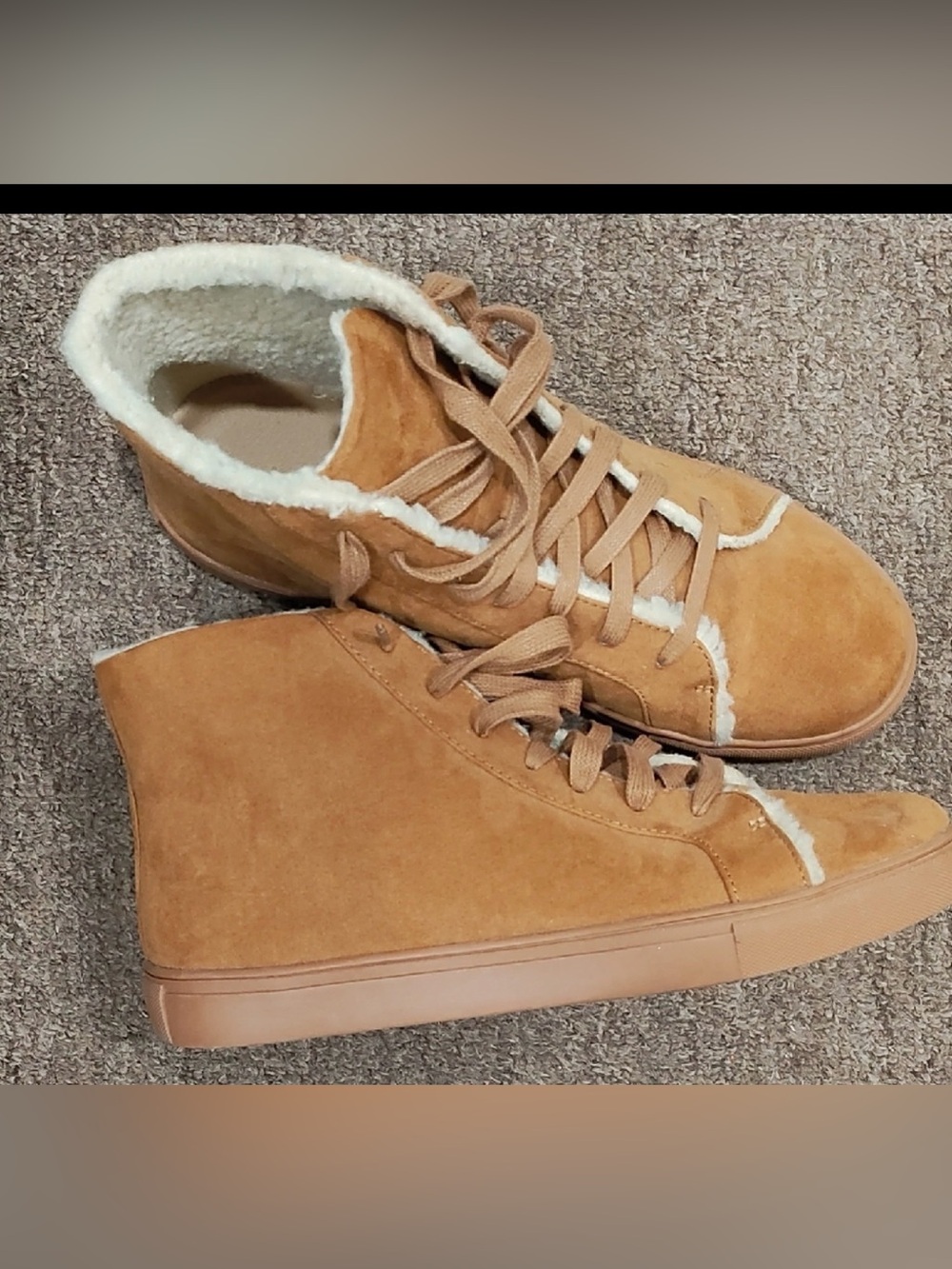 LOFT Tan Suede Shearling-Trim High Top Sneakers